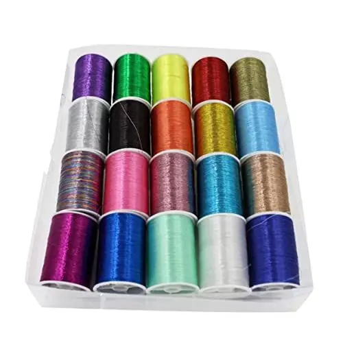 Produktbild: TEHAUX Metallic-Handnähgarnset Nähmaschinengarne Garnset Weißes Stickgarn Maschinenstickgarn Metallgarn Farbiges Garn Handgefertigtes Garn Klammerkreuz