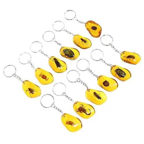 Produktbild: TOGEVAL 12 Stück Bernstein Schlüsselanhänger Insektenproben Schlüsselanhänger Insektenproben Schlüsselanhänger Schlüsselornamente Kreative Taschenanhänger Schlüsselanhänger Insekten