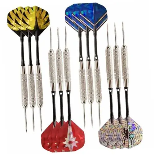 Produktbild: TOGEVAL 12-teiliges Set Dartzubehör Darts Professionelle Dartpfeile Mit Weicher Spitze 28 Gramm Dartpfeile Sicherer Pin-typ Stahlpfeile 26 Gramm Dartpfeile -Spielzeug Black