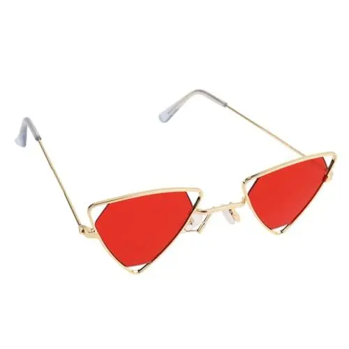 Produktbild: TOGEVAL Modische Sonnenbrille Rote Linse Metallrahmen Dreiecksform Persönlichkeit