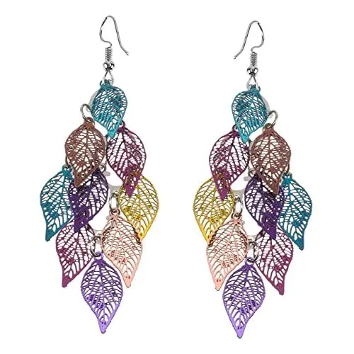 Produktbild: TOGEVAL 1 Paar Blatt Ohrringe Haken Ohrringe Ausgehöhlte Blätter Ohrringe Trendige Ohrringe Hohle Anhänger Ohrringe Blätter Baumelnde Ohrringe Damen Ohrschmuck Bunt Umweltschutz