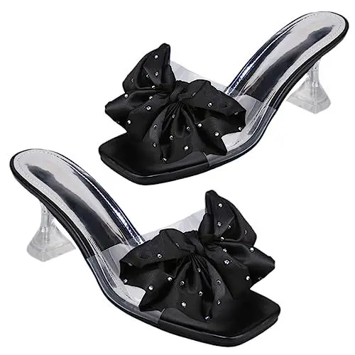 Produktbild: TOGEVAL 1 Paar Hausschuhe Mit Schleife Pantoletten Absätze Mit Fliege Absätze Für Damen Schuhe Mit Hohen Absätzen Für Damen Hausschuhe Für Damen Slide Sandalen Mit Schleife Damen