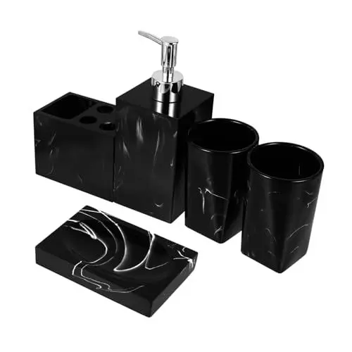 Produktbild: TOGEVAL 1 Satz 5st Badezimmer-waschset Badezimmer-Organizer Nachfüllbarer Flüssigseifenspender Handseifenspender Zahnbürstenspender Seifen Halter Seifenspender Für Den Körper Black Harz