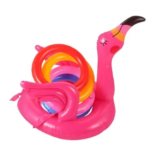 Produktbild: TOGEVAL 1 Satz Aufblasbare Flügel Flamingo Tots Spielzeug Partyspiel Wurfspiel Hut Poolpartyzubehör Werfen Aufblasbares Spiel Flamingo Pool Float Poolpartyspiele Wurfringspielzeug