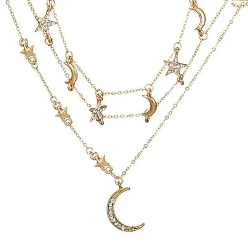 Produktbild: TOGEVAL 1stk Mehrschichtige Halskette Stern-halskette Mond-halskette Halskette Mit Mehreren Ketten Halskette Mit Mondkette Halskette Mit Sternenanhänger Halskette Mit Mondanhänger Golden