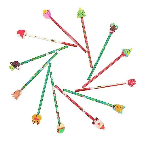 Produktbild: TOGEVAL 24 Stück Weihnachtsstifte Mit Radiergummi Für Kinder Holzstifte Bleistifte Weihnachtsmotive Schreibstifte Ideal Für Schule Und