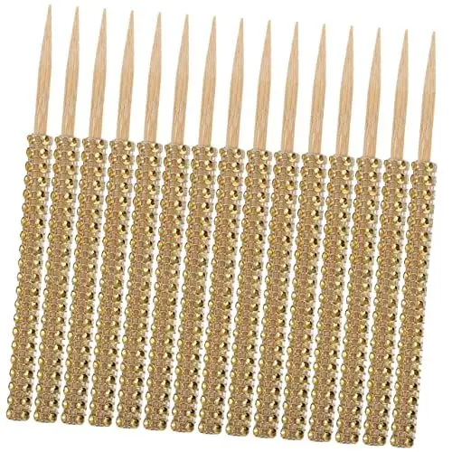 Produktbild: TOGEVAL 32st Apfelstäbchen Cake-pop-Form Kuchenspieß Cake-pops-Sticks Schokoriegel Form Diamant-süßigkeiten-Sticks Strass-karamell-Apfel-Sticks Schwarze Süßigkeiten Vorspeisen Golden Holz