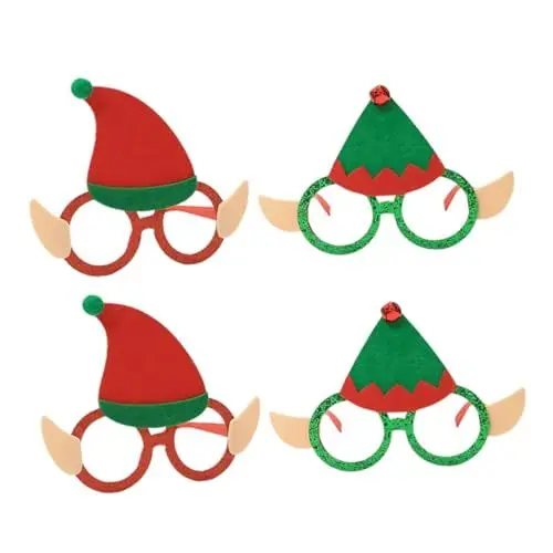 Produktbild: TOGEVAL 4 Stück Elfenbrille Weihnachtsbrillengestell Lustige Partybrille weihnachtlich dekorativ Weihnachtsmütze Brille Arbrillen kinder ferngläser kinderferngläser Partybrillen Plastik