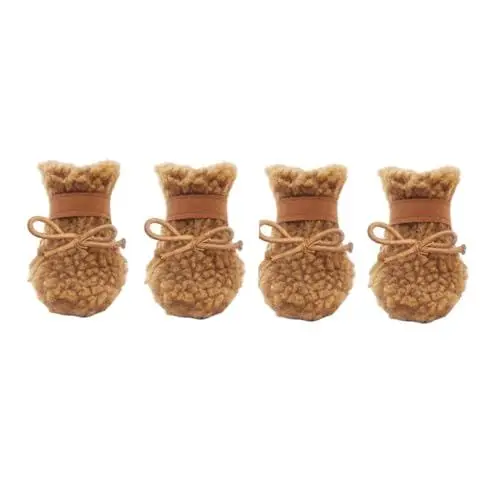Produktbild: TOGEVAL 4 Stück Hundeschuhe Schneestiefel rutschfeste Haustierschuhe Hundepfote Anti-rutsch-Schuhe Für Hunde Outdoor-Schuhe Für Hunde Atmungsaktiver Pfotenschutz Hundestiefel Brown Leder