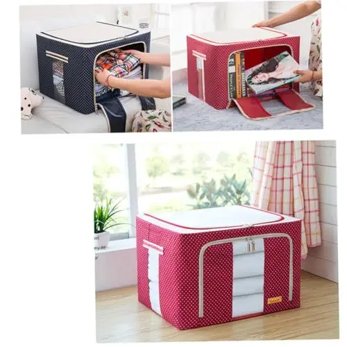 Produktbild: TOGEVAL 66 L Dots Faltbarer Oxford Aufbewahrungsbehälter Mit Deckel Großer Tragbarer Organizer Für Steppdecken Decken Kleidung Und Spielzeug Stabiler Stahlrahmen Kaffee Farbe
