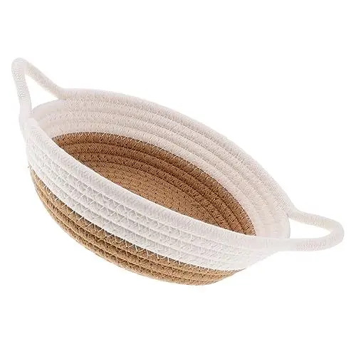 Produktbild: TOGEVAL Baumwollseil Gewebter Aufbewahrungskorb Farbspleiß Desktop Organizer Für Spielzeug Kleidung Wickelkommode Badezimmer 30x20 Cm Weiß/Grau