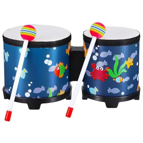 Produktbild: TOGEVAL Bongo-trommeln-unterwasserweltmuster Schlagzeug Kinder Trommeln Instrumentenzubehör Trommeln Für Kleinkinder Schlaginstrument Rhythmus-sticks Musik Handtrommel Bodentrommel Hölzern