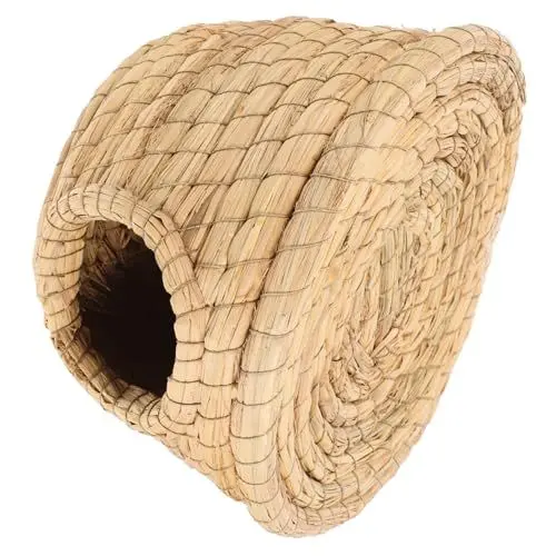 Produktbild: TOGEVAL Hasenstall Aus Stroh Hamsterbett Geflochtene Tierhütte Hamsternest Hamster Warmes Versteckbett Für Kleintiere Hasennestmatte Kaninchen Gewebtes Heubett Mini-tierbett