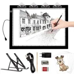 Produktbild: TOHETO A4 Leuchttisch mit Faltbarem Ständer, Adapter, Ultra-dünne Superhell Leuchtplatte, Diamond Painting Tisch Leuchtkasten, LED Lightbox Lightpad für Zeichnen, Diamantmalerei, Tätowierung (Schwarz)