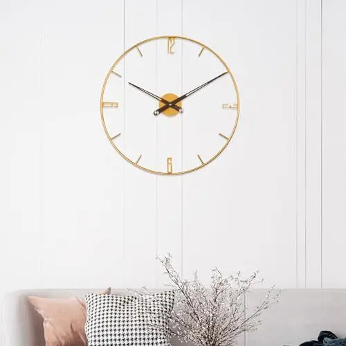 Produktbild: TOHOOYO Dekorative Wanduhr 20 Zoll große Uhren Moderne Nicht tickende geräuschlose Metallwanduhren batteriebetrieben für Wohnzimmer Schlafzimmer Arbeitszimmer Büro (Gold)…