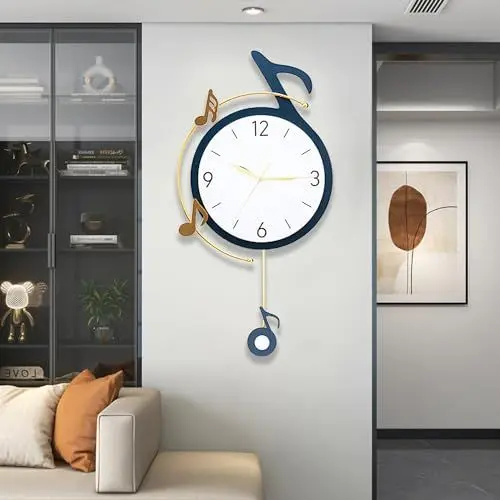 Produktbild: TOHOOYO Phonetische Symbol Wanduhren für Wohnzimmer Dekoration große dekorative Wanduhren batteriebetrieben mit Pendel für Schlafzimmer Küche Büro Haus große Metallwanduhr