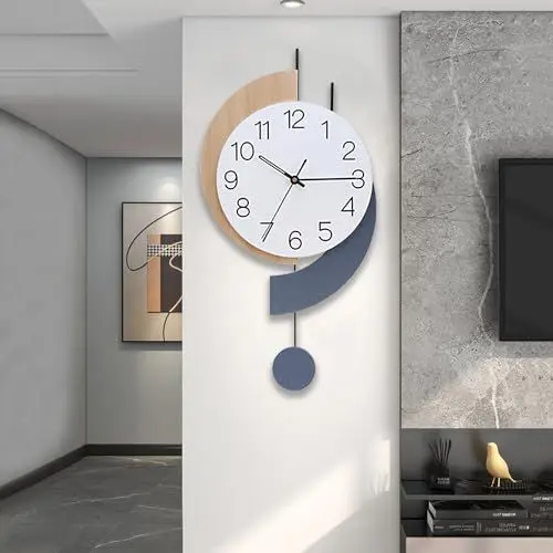 Produktbild: TOHOOYO Wanduhren für Wohnzimmer Dekor groß dekorative Wanduhren batteriebetrieben mit Pendel für Schlafzimmer Küche Büro Haus große Metallwanduhr leise Wanduhr Nicht tickend