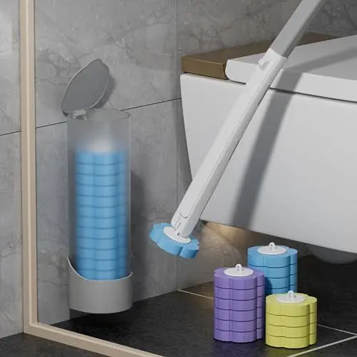 Produktbild: MERUYOO Toilettenbürste,Disposable Toilet Brush mit Reinigungsmittel,Für Schwer zu Reinigende Toilettenbereiche,Mit 16-Austauschbaren Toilettenbürstenköpfen (1+18)