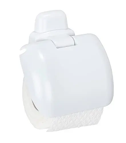 Produktbild: WENKO Toilettenpapierhalter Mod. Pure mit klappbarem Deckel aus hochwertigem Kunststoff hygienisch leicht zu reinigen Maße 16 x 5 x 16 cm Farbe Weiß