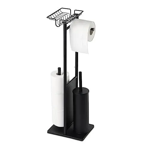 Produktbild: Toilettenpapierhalter Stehend mit Klobürste-Multifunktionaler WC Garnitur inklusive hochwertiger Toilettenbürste, praktischem Klopapierhalter, Platz für Ersatzrollen und Oberer Ablage