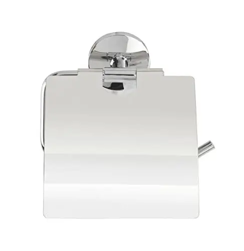 Produktbild: WENKO Toilettenpapierhalter Cuba, Papierrollenhalter mit Deckel zum Schutz, in massiver Qualität aus rostfreiem Zinkdruckguss mit glänzendem Finish, 13,5 x 13,5 x 4 cm