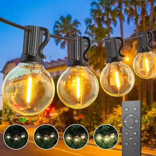 Produktbild: Toipwen 45,7 m Lichterkette Außen, Dimmbare LED Lichterkette Outdoor mit Fernbedienung, 75+2 Warmweiß Glühbirnen, IP45 Wasserdicht für Garten, Balkon, Terrasse, Camping und Party