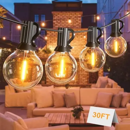 Produktbild: Toipwen Lichterkette Außen, 9M Outdoor Lichterkette mit 15+1 Stück warmweiße G40 Glühbirnen Plastik, IP45 Wasserdicht außen & innen lichterketten für Partys, Hochzeiten, Terrasse und Garten