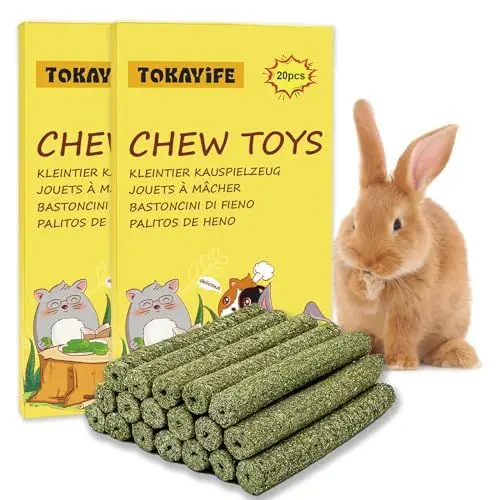 Produktbild: Kaninchen Kauspielzeug, 400g Timothy Heu Sticks für Kaninchen, Meerschweinchen, Hamster, Chinchilla, Häschen Leckerli (40 Stück (1er Pack))