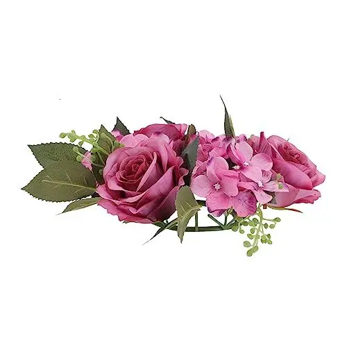 Produktbild: TOKIDNY Rote Rosen Künstlich Kerzengirlande Rosenkranz Fensterdekorationen Hochzeitskerzen Grüner Kerzenhalter Künstliche Blüten Artificial Party Kranz Hochzeitskranz- Plastik Violett Kunstblume