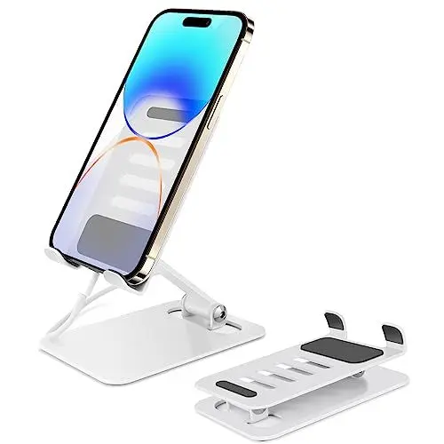 Produktbild: TOKINGO Handy ständer für Schreibtisch, Verstellbarer Handyhalter Ständer kompatibel iPhone, Samsung Galaxy, Huawei, Oneplus, 4-8 Zoll Handys (Weiß)