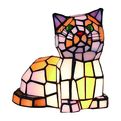 Produktbild: Tokira Tiffany Stil Glasmalerei Katze Tischlampe, Cat Nachttisch Art Deco Schreibtischlampe (Keine Glühbirne)