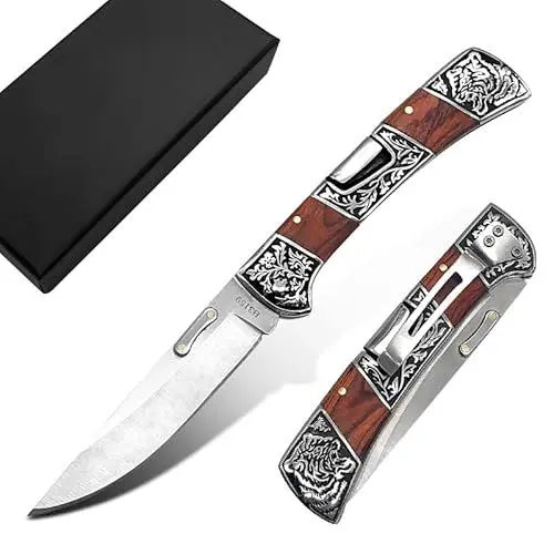 Produktbild: TOKSANG.KF EDC Taschen Klappmesser mit Taschenclip Retro Bosters Holzgriff Outdoor Werkzeuge