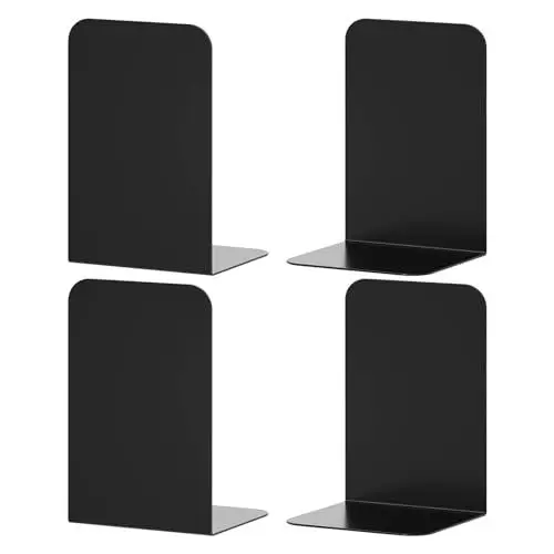 Produktbild: TOKSEO 2 Paar Buchstützen Metall, 20.4 x 10 x 13.5 cm Bücherhalter für Regal, rutschfest Buchstütze Schwarz für Schule Bibliothek Büro Schule