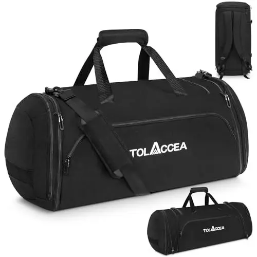 Produktbild: Tolaccea 54L-72L Erweiterbare Sporttasche für Damen Herren,Groß Reisetasche Rucksack mit Schuhfach,Fitness Trainingstasche für Gym,Reise,Schwimmen,Sauna,fußball（Schwarz）