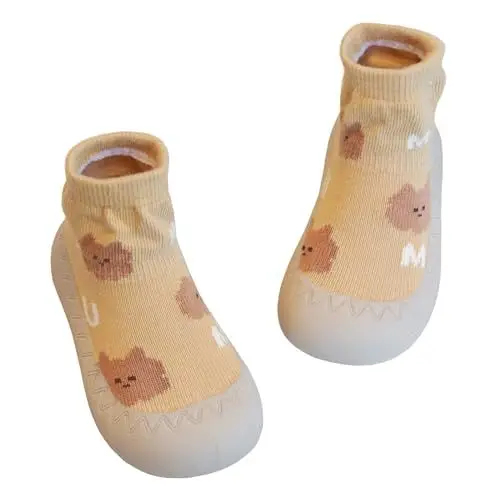 Produktbild: Tolaler Sockenschuhe Baby Krabbelschuhe rutschfeste Barfußschuhe Kinder Weicher Stricken Niedlicher Cartoon Lauflernschuhe 12-18 Monate Hoch Braun