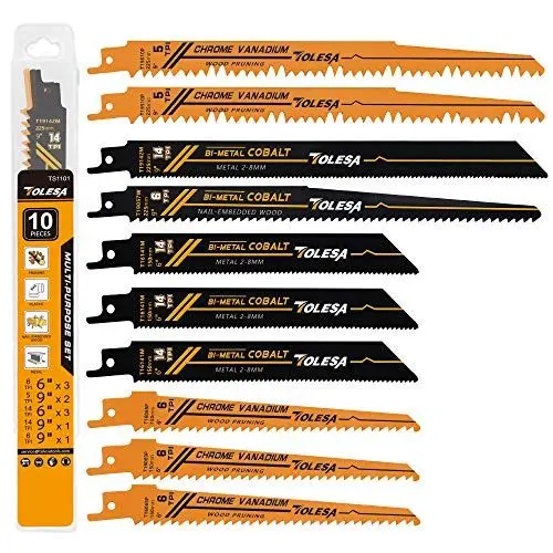 Produktbild: TOLESA 10 x Multi Purpose Wood Säbelsägeblätter für Holz Beschneiden PVC Schneiden Bi-Metall Säbelsäge Blätter für Schwere Metall Schneiden Metallrohr Blech Rebar Sägeblätter für Fenster