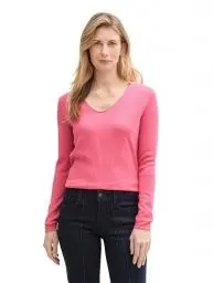 Produktbild: TOM TAILOR Damen 1012976 Strickpullover mit V-Ausschnitt, 15116-Bright Rose, M