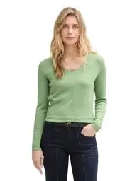 Produktbild: TOM TAILOR Damen 1012976 Strickpullover mit V-Ausschnitt, 37116-True Green, M