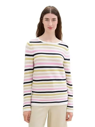 Produktbild: TOM TAILOR Damen 1016350 Pullover, 37065 - Green Knit Stripe Design, XL EU