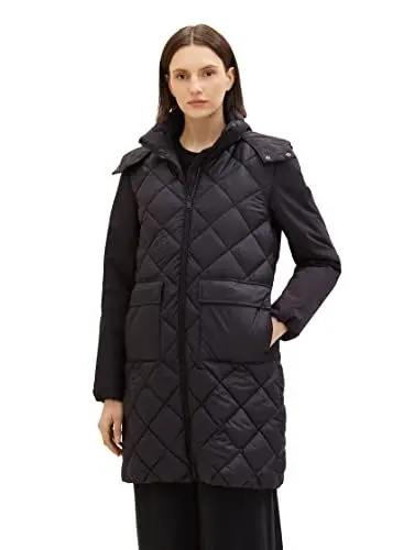 Produktbild: TOM TAILOR Damen 1036722 Steppmantel mit Abnehmbarer Kapuze & Taschen, 14482-deep Black, XXXL