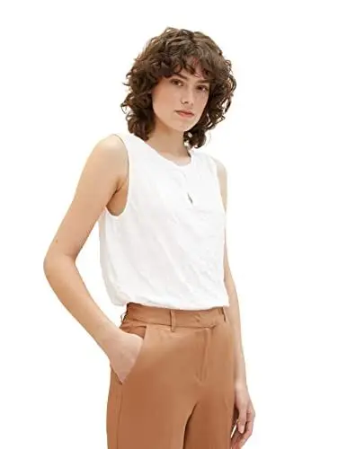 Produktbild: TOM TAILOR Damen 1036890 Crinkel Top mit Cut-Out, 10315-Whisper White, 3XL