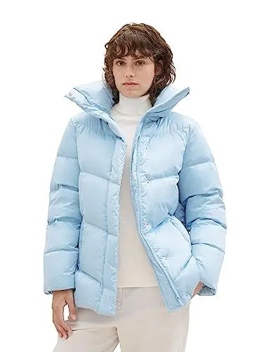 Produktbild: TOM TAILOR Damen 1037572 Recycled Down Puffer-Jacke mit Stehkragen, 33749-light Cloudy Blue, XL