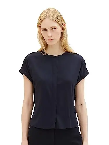 Produktbild: TOM TAILOR Damen 1037895 Basic Kurzarm-Bluse, 10668-sky Captain Blue, 40