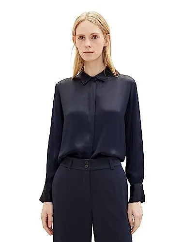 Produktbild: TOM TAILOR Damen 1037897 Basic Satin Bluse, 10668-sky Captain Blue, 36