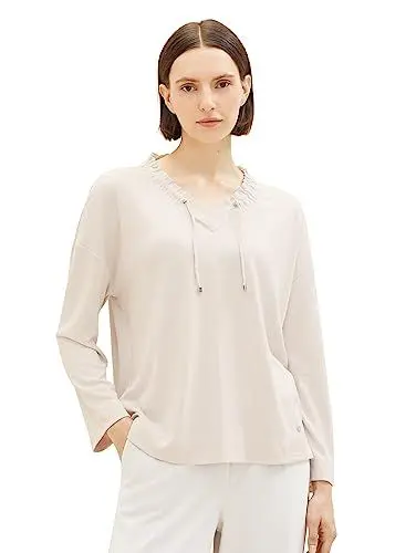 Produktbild: TOM TAILOR Damen 1038034 T-Shirt mit Kordelzug, 16339-clouds Grey, M