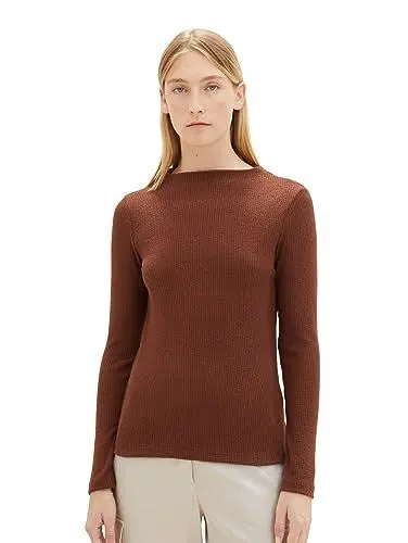Produktbild: TOM TAILOR Damen 1038165 Langarmshirt mit Struktur, 30337-raisin, XL