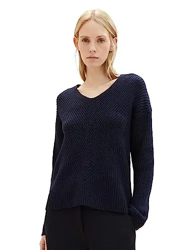 Produktbild: TOM TAILOR Damen 1039242 Basic Pullover mit V-Ausschnitt, 10668-sky Captain Blue, L