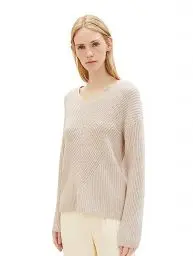 Produktbild: TOM TAILOR Damen 1039242 Basic Pullover mit V-Ausschnitt, 32398-clouds Grey Melange, M