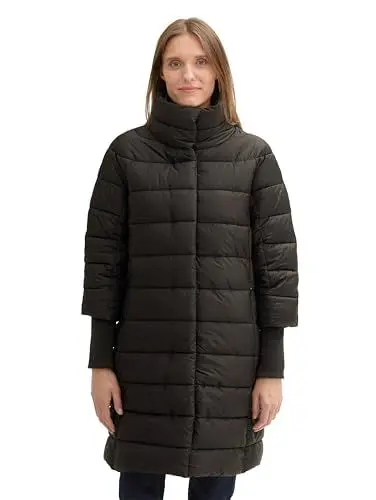Produktbild: TOM TAILOR Damen 1042913 Lange Steppjacke mit Stehkragen, 14482-Deep Black, L