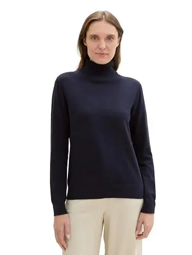 Produktbild: TOM TAILOR Damen 1042959 Basic Pullover mit Rollkragen, 10668-Sky Captain Blue, L